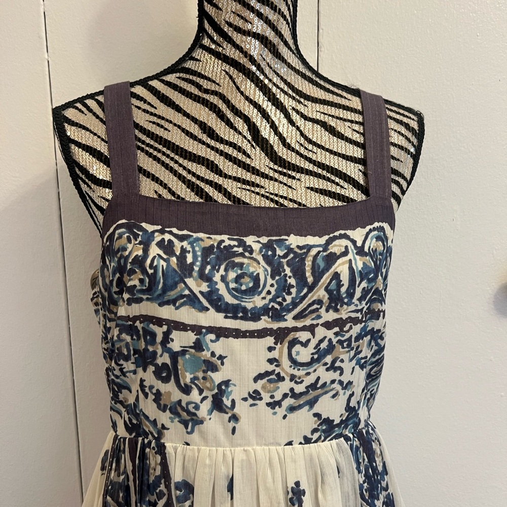 Blue and Cream Floral Midi Dress - Picture 3 of 12